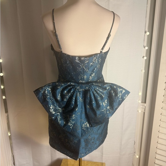 Altar'd State Teal Dress with Gold and a Bow in the Back - Picture 1 of 10